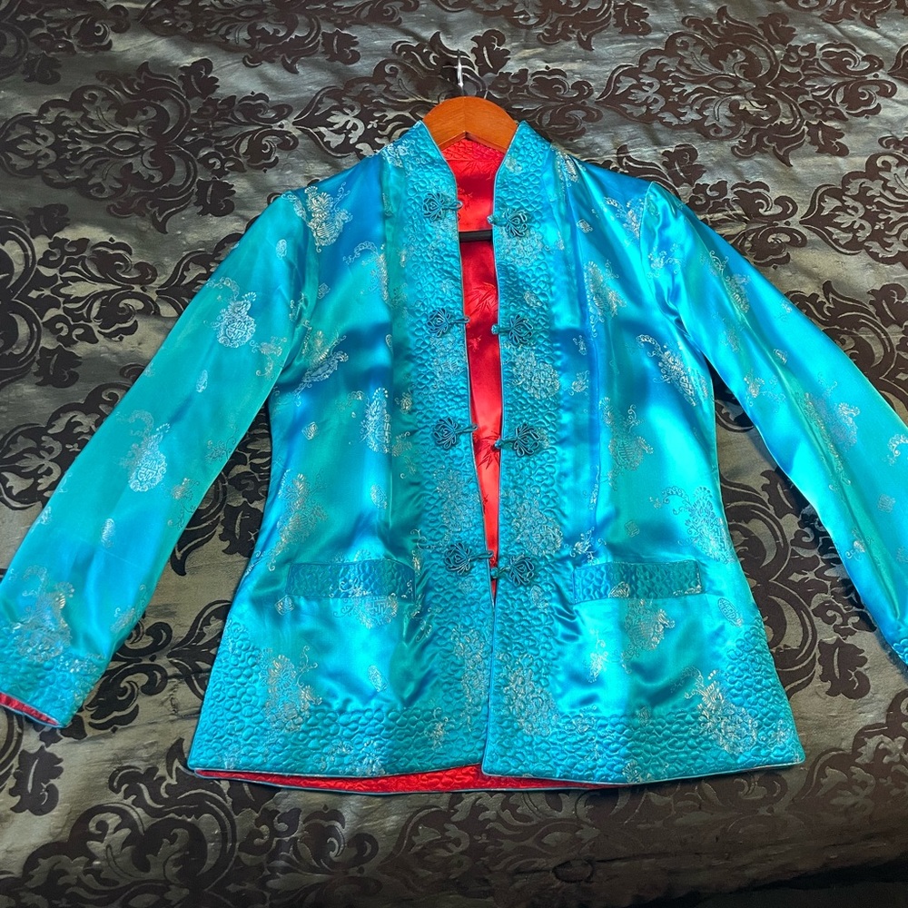 Vintage Satin Asian Floral Reversible Jacket